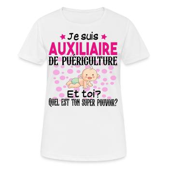 Auxiliaire Puériculture Puéricultrice Métier - T-shirt respirant Femme - blanc - Devant - AI Model Female 172 dark (172cm)