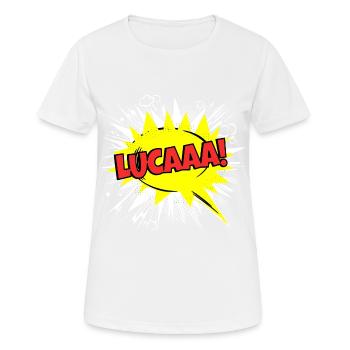 Luca Nom drôle bulle Lucaaa ! - T-shirt respirant Femme - blanc - Devant - AI Model Female 172 dark (172cm)