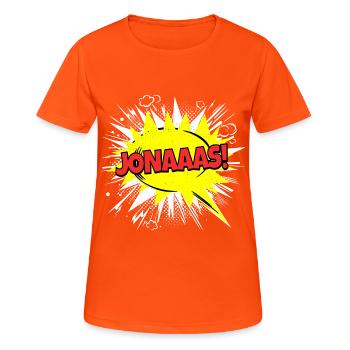 Jonah's Name Funny Speech Bubble Jonaaas! - Women's Breathable T-Shirt - neon orange - Front - AI Model Female 172 dark (172cm)
