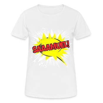 Samuel Nom drôle de bulle de dialogue Saaamuel ! - T-shirt respirant Femme - blanc - Devant - AI Model Female 172 dark (172cm)