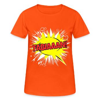 Fabian Name Funny speech bubble Fabiaaan! - Women's Breathable T-Shirt - neon orange - Front - AI Model Female 172 dark (172cm)