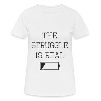 Battery empty saying - Women's Breathable T-Shirt - white - Front - AI Model Female 172 dark (172cm)