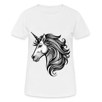Einhorn Kopf - Frauen T-Shirt atmungsaktiv - Weiß - Vorne - AI Model Female 172 dark (172cm)