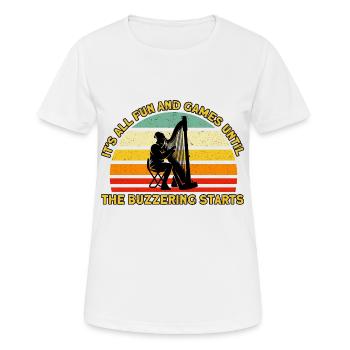 Harpiste Fun et Game Buzzing Commence Cadeau - T-shirt respirant Femme - blanc - Devant - AI Model Female 172 dark (172cm)
