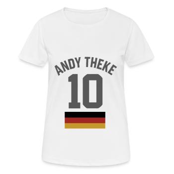 Andy Theke 10 – Malle Trikot Funshirt - Frauen T-Shirt atmungsaktiv - Weiß - Vorne - AI Model Female 172 dark (172cm)