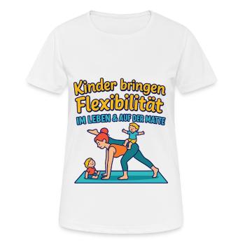 Kinder bringen Flexibilität – im Leben & auf der M - Frauen T-Shirt atmungsaktiv - Weiß - Vorne - AI Model Female 172 dark (172cm)