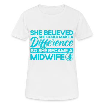 Doula Obstétricien Cadeau - T-shirt respirant Femme - blanc - Devant - AI Model Female 172 dark (172cm)
