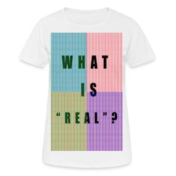 PIXELS "WAS IST REAL?" - Frauen T-Shirt atmungsaktiv - Weiß - Vorne - AI Model Female 172 dark (172cm)