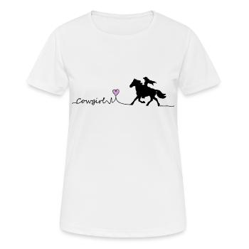 Silhouette de cavalier avec cœur et écriture - T-shirt respirant Femme - blanc - Devant - AI Model Female 172 dark (172cm)