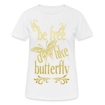 Gold - frei wie ein Schmetterling - Frauen T-Shirt atmungsaktiv - Weiß - Vorne - AI Model Female 172 dark (172cm)