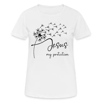 Jesus, my protection has a chic dandelion graphic - Women's Breathable T-Shirt - white - Front - AI Model Female 172 dark (172cm)