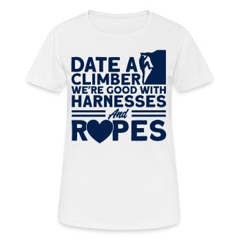 Climber is good with ropes Rock climbing - Women's Breathable T-Shirt - white - Front - AI Model Female 172 dark (172cm)