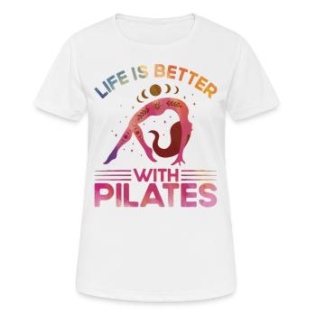 Pilates La vie est meilleure avec le cadeau Pilates - T-shirt respirant Femme - blanc - Devant - AI Model Female 172 dark (172cm)