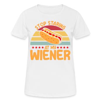 Stop staring at my sausage Hot Dog Geschen - Women's Breathable T-Shirt - white - Front - AI Model Female 172 dark (172cm)