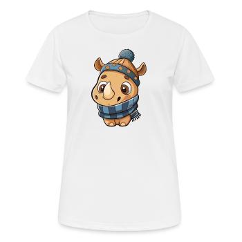 Rhinocéros mignon avec écharpe et chapeau à pompon. - T-shirt respirant Femme - blanc - Devant - AI Model Female 172 dark (172cm)