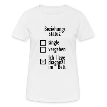 Beziehungsstatus single vergeben diagonal im Bett - Frauen T-Shirt atmungsaktiv - Weiß - Vorne - AI Model Female 172 dark (172cm)