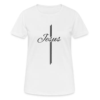 Jesus Kreuz - Christliche Designs - Bibel - Gott - Frauen T-Shirt atmungsaktiv - Weiß - Vorne - AI Model Female 172 dark (172cm)