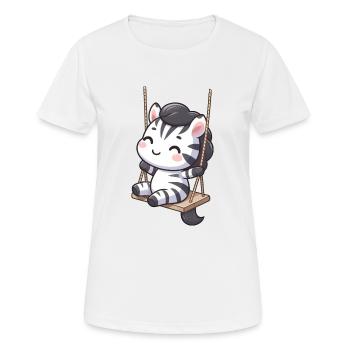 cartoon zebra auf einer schaukel - Frauen T-Shirt atmungsaktiv - Weiß - Vorne - AI Model Female 172 dark (172cm)