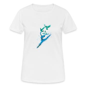 tanz,tänzerin,blau,graffiti,leichtigkeit, vögel - Frauen T-Shirt atmungsaktiv - Weiß - Vorne - AI Model Female 172 dark (172cm)