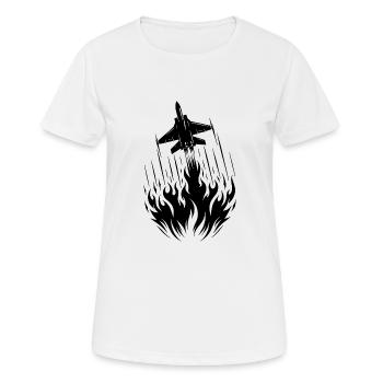 Kampfjet Modellflugzeug Feuer Flammen Flug - Frauen T-Shirt atmungsaktiv - Weiß - Vorne - AI Model Female 172 dark (172cm)