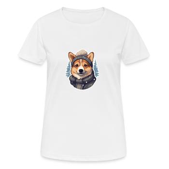 Welsh Corgi mit Mütze und Jacke im Schnee - Frauen T-Shirt atmungsaktiv - Weiß - Vorne - AI Model Female 172 dark (172cm)