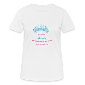 Mein Mann und ich sind immer (M)einer Meinung - Frauen T-Shirt atmungsaktiv - Weiß - Vorne - AI Model Female 172 dark (172cm)