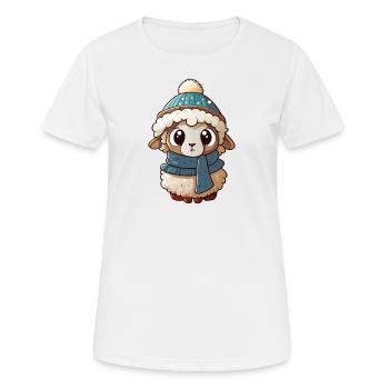 Mouton mignon avec écharpe et chapeau à pompon. - T-shirt respirant Femme - blanc - Devant - AI Model Female 172 dark (172cm)