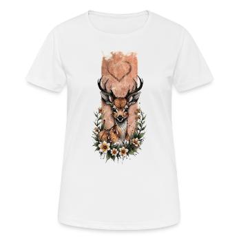 Bébé cerf tacheté de blanc au milieu des fleurs - T-shirt respirant Femme - blanc - Devant - AI Model Female 172 dark (172cm)