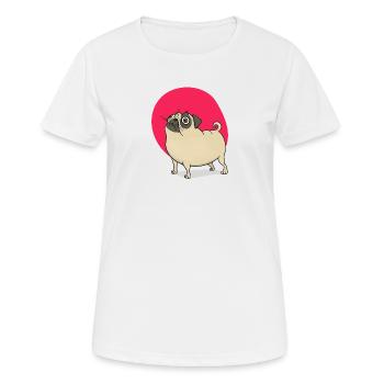 Funny pug embarrassed with red background - Women's Breathable T-Shirt - white - Front - AI Model Female 172 dark (172cm)