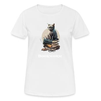 Bücherwurm, die gelehrte Katze - Frauen T-Shirt atmungsaktiv - Weiß - Vorne - AI Model Female 172 dark (172cm)