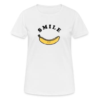 Frucht / Früchte: Banane - Lachen - Smile - Frauen T-Shirt atmungsaktiv - Weiß - Vorne - AI Model Female 172 dark (172cm)