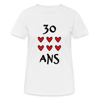 30 ANS. 30e ANNIVERSAIRE. ANNIVERSAIRE 30 ANS. 30 - T-shirt respirant Femme - blanc - Devant - AI Model Female 172 dark (172cm)
