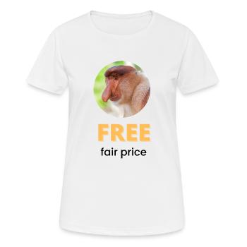 Kostenloser fairer Preis | Schwarzer Text - Frauen T-Shirt atmungsaktiv - Weiß - Vorne - AI Model Female 172 dark (172cm)