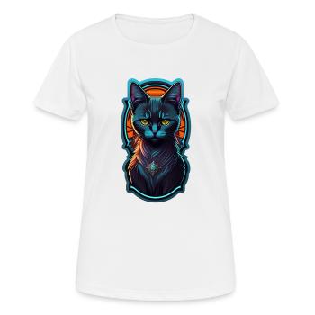 Black kitten and neon light - Women's Breathable T-Shirt - white - Front - AI Model Female 172 dark (172cm)
