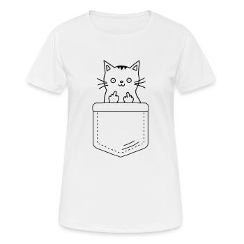 Katze zeigt Mittelfinger - Frauen T-Shirt atmungsaktiv - Weiß - Vorne - AI Model Female 172 dark (172cm)