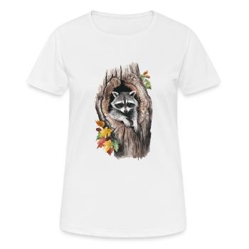 Niedlicher Waschbär in hohlem Baum für einen - Frauen T-Shirt atmungsaktiv - Weiß - Vorne - AI Model Female 172 dark (172cm)