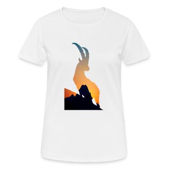 Steinbock Silhuette mit Berg und Sonnenuntergang - Frauen T-Shirt atmungsaktiv - Weiß - Vorne - AI Model Female 172 dark (172cm)