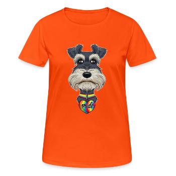 Miniature Schnauzer LGBTQ Flag I Gay Pride Flag - Frauen T-Shirt atmungsaktiv - Neonorange - Vorne - AI Model Female 172 dark (172cm)