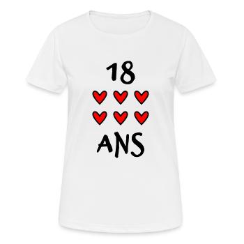 18 ANS. 18e ANNIVERSAIRE. ANNIVERSAIRE 18 ANS.18 - T-shirt respirant Femme - blanc - Devant - AI Model Female 172 dark (172cm)