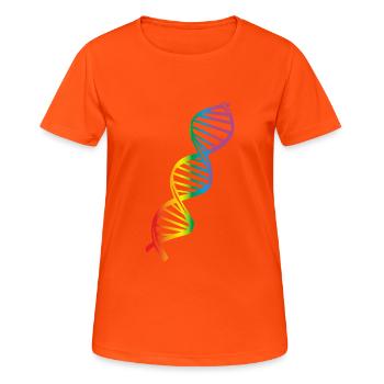 LGBT Regenbogen DNA - Frauen T-Shirt atmungsaktiv - Neonorange - Vorne - AI Model Female 172 dark (172cm)