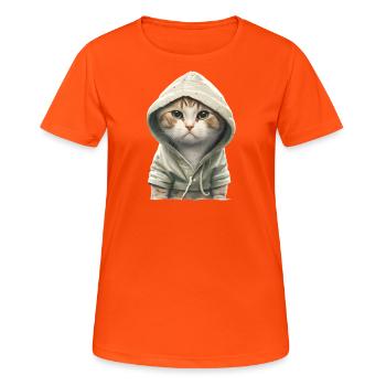 Katze mit Hoodie - Frauen T-Shirt atmungsaktiv - Neonorange - Vorne - AI Model Female 172 dark (172cm)