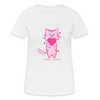 Chat rose avec cœur - T-shirt respirant Femme - blanc - Devant - AI Model Female 172 dark (172cm)