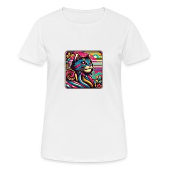 Buntes dekoratives Katzenportrait - Frauen T-Shirt atmungsaktiv - Weiß - Vorne - AI Model Female 172 dark (172cm)