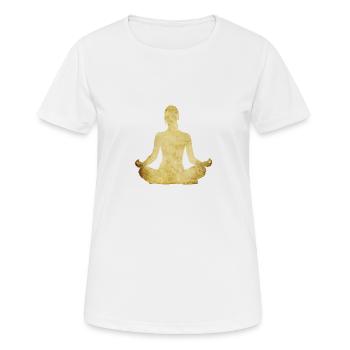 Yoga silhouette woman gold - Women's Breathable T-Shirt - white - Front - AI Model Female 172 dark (172cm)