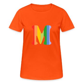 Buchstabe M Regenbogen - Frauen T-Shirt atmungsaktiv - Neonorange - Vorne - AI Model Female 172 dark (172cm)