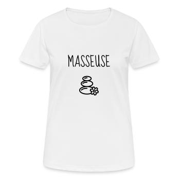 Massage / Masseur / Masseuse / Métier / Job - T-shirt respirant Femme - blanc - Devant - AI Model Female 172 dark (172cm)