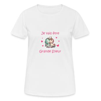 Je vais etre grande soeur - T-shirt respirant Femme - blanc - Devant - AI Model Female 172 dark (172cm)