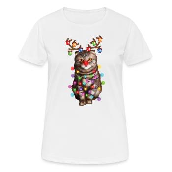 Noël Drôle Scottish Fold Cat Noël Kitty Cadeau - T-shirt respirant Femme - blanc - Devant - AI Model Female 172 dark (172cm)