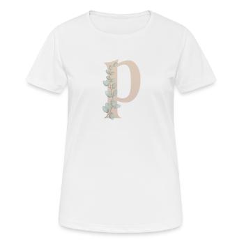 Buchstabe P mit Blumenranke | Vorname mit P - Frauen T-Shirt atmungsaktiv - Weiß - Vorne - AI Model Female 172 dark (172cm)