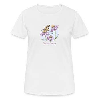 Botanische Zeichnung des violetten Sonnenhuts - Frauen T-Shirt atmungsaktiv - Weiß - Vorne - AI Model Female 172 dark (172cm)